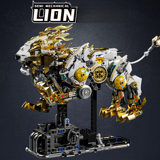 Mechanical Lion Building Block Set Futuristic Mechanical Beast Model Equipped with Movable Components & Gears, High-Quality Mechanical Construction Kit with Display Stand – A Perfect Gift for Boys and Adults