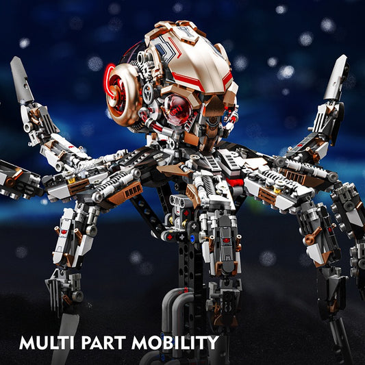 Mechanical Octopus Building Block Kit DIY Steampunk Robot Model with Movable Tentacles, STEM Engineering Set for Adults & Children, One-of-a-Kind Gift for Collectors